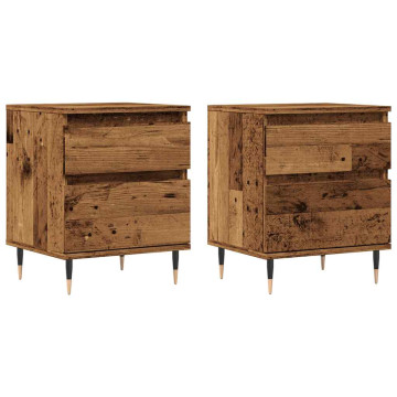 2 db antik fa színű szerelt fa éjjeliszekrény 40 x 35 x 50 cm - utánvéttel vagy ingyenes szállítással