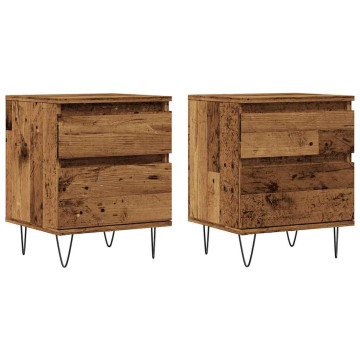 2 db antik fa színű szerelt fa éjjeliszekrény 40 x 35 x 50 cm - utánvéttel vagy ingyenes szállítással