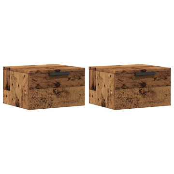 2 db antik fa színű falra szerelhető éjjeliszekrény 34x30x20 cm - utánvéttel vagy ingyenes szállítással