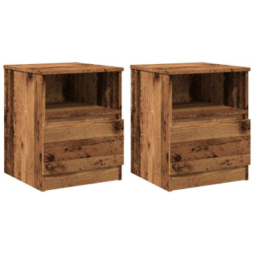 2 db antik fa színű szerelt fa éjjeliszekrény 40 x 40 x 50 cm - utánvéttel vagy ingyenes szállítással