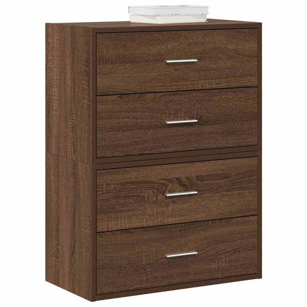 2 db barna tölgy szerelt fa szekrény 2 fiókkal 60 x 31 x 40 cm - utánvéttel vagy ingyenes szállítással