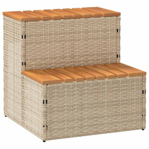 Pezsgőfürdő lépcső bézs 50x50x50,5cm polyrattan és akácfa - utánvéttel vagy ingyenes szállítással