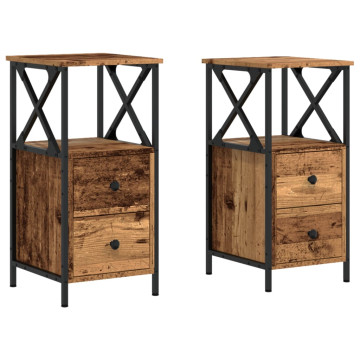 2 db antik fa színű szerelt fa éjjeliszekrény 34 x 35,5 x 70 cm - utánvéttel vagy ingyenes szállítással