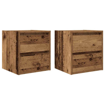 2 db antik fa színű falra szerelhető éjjeliszekrény 38x34x40 cm - utánvéttel vagy ingyenes szállítással