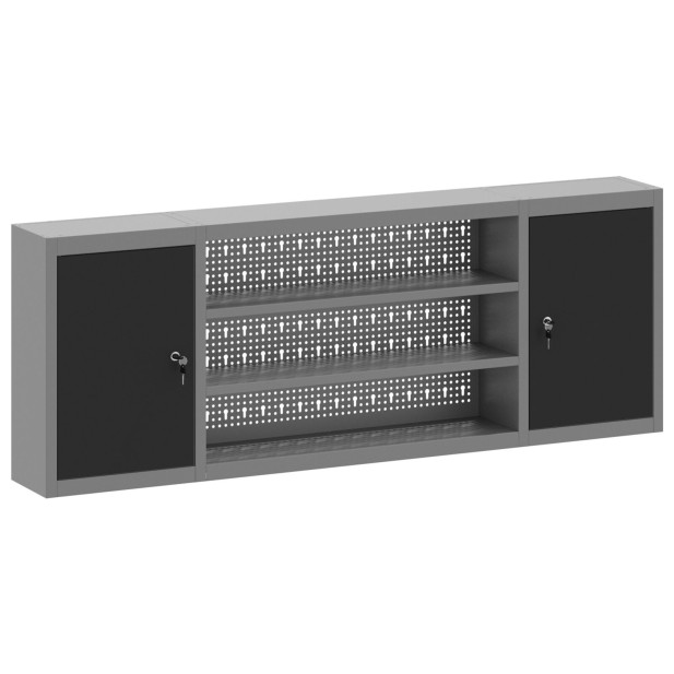 Szerszám szekrény falra szerelhető fakottyal Fekete 150x20x55 cm Acél - utánvéttel vagy ingyenes szállítással