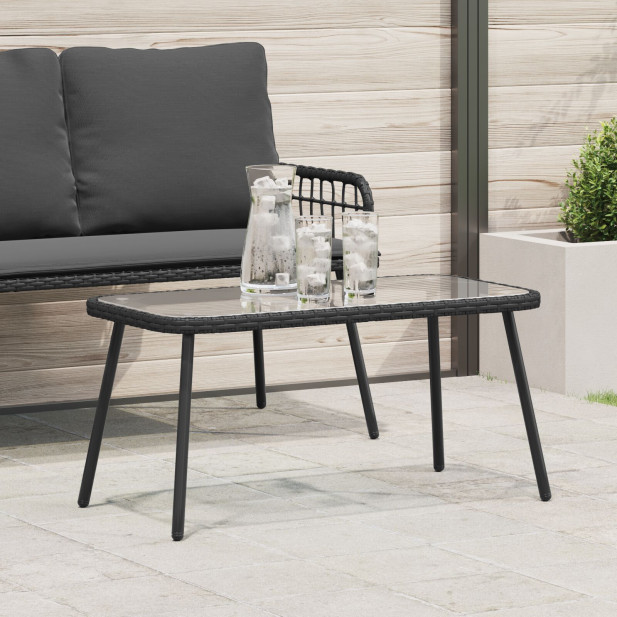 Fekete Dohányzóasztal 90x45x42 cm Polirattan - utánvéttel vagy ingyenes szállítással