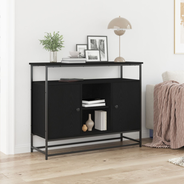 Fekete tölgy oldalszekrény 100x35x80 cm Műszaki fa és Acél - utánvéttel vagy ingyenes szállítással