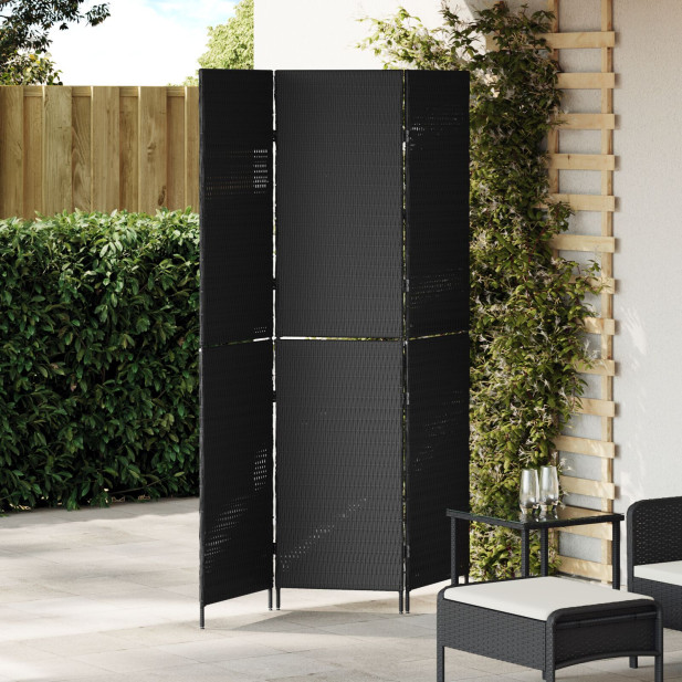 3 Paneles Elválasztó Fekete 146x180 cm Polirattan - utánvéttel vagy ingyenes szállítással