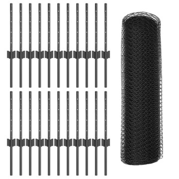 Kerítés Posztok 11 db U-csatorna Szürke 40 cm Acél,  Hatszögű Kerítés Szürke 0,4x50 m Acél - utánvéttel vagy ingyenes szállítással
