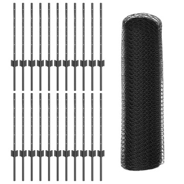 Kerítésoszlopok 11 db U-csatorna Szürke 60 cm Acél,  Hatszögletű Kerítés Szürke 0.5x50 m Acél - utánvéttel vagy ingyenes szállítással