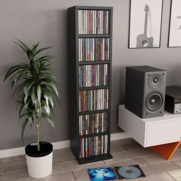 Fekete forgácslap CD-tartó szekrény 21 x 16 x 88 cm - utánvéttel vagy ingyenes szállítással