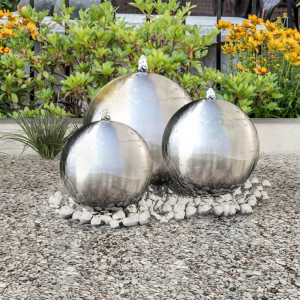 3 db kerti gömb alakú rozsdamentes acél szökőkút LED-fényekkel - utánvéttel vagy ingyenes szállítással