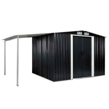 Antracitszürke acél kerti fészer tolóajtókkal 386 x 205 x 178 cm - utánvéttel vagy ingyenes szállítással