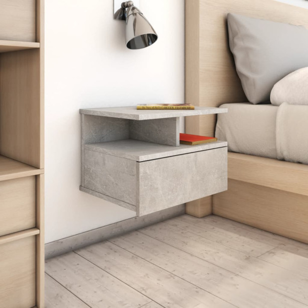 2 db betonszürke szerelt fa lebegő éjjeliszekrény 40x31x27 cm - utánvéttel vagy ingyenes szállítással