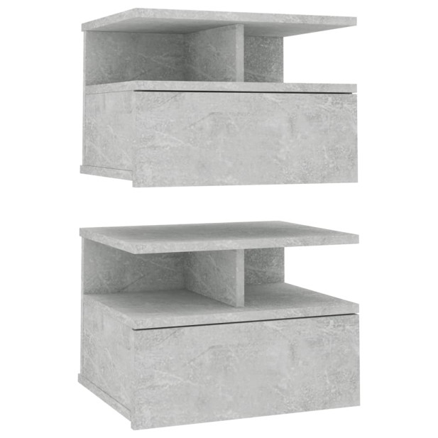 2 db betonszürke szerelt fa lebegő éjjeliszekrény 40x31x27 cm - utánvéttel vagy ingyenes szállítással