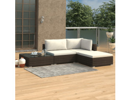 4-részes barna polyrattan kerti bútorszett párnákkal - utánvéttel vagy ingyenes szállítással