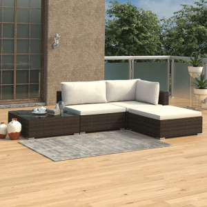 4-részes barna polyrattan kerti bútorszett párnákkal - utánvéttel vagy ingyenes szállítással