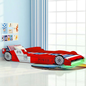Piros versenyautó alakú LED-es gyerekágy 90 x 200 cm - utánvéttel vagy ingyenes szállítással
