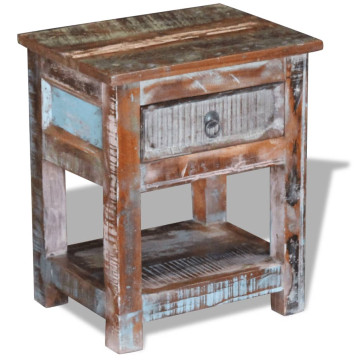 43x33x51 cm 1 fiókos tömör újrahasznosított fa kis asztal - utánvéttel vagy ingyenes szállítással