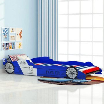 Kék versenyautó gyerekágy 90 x 200 cm - utánvéttel vagy ingyenes szállítással