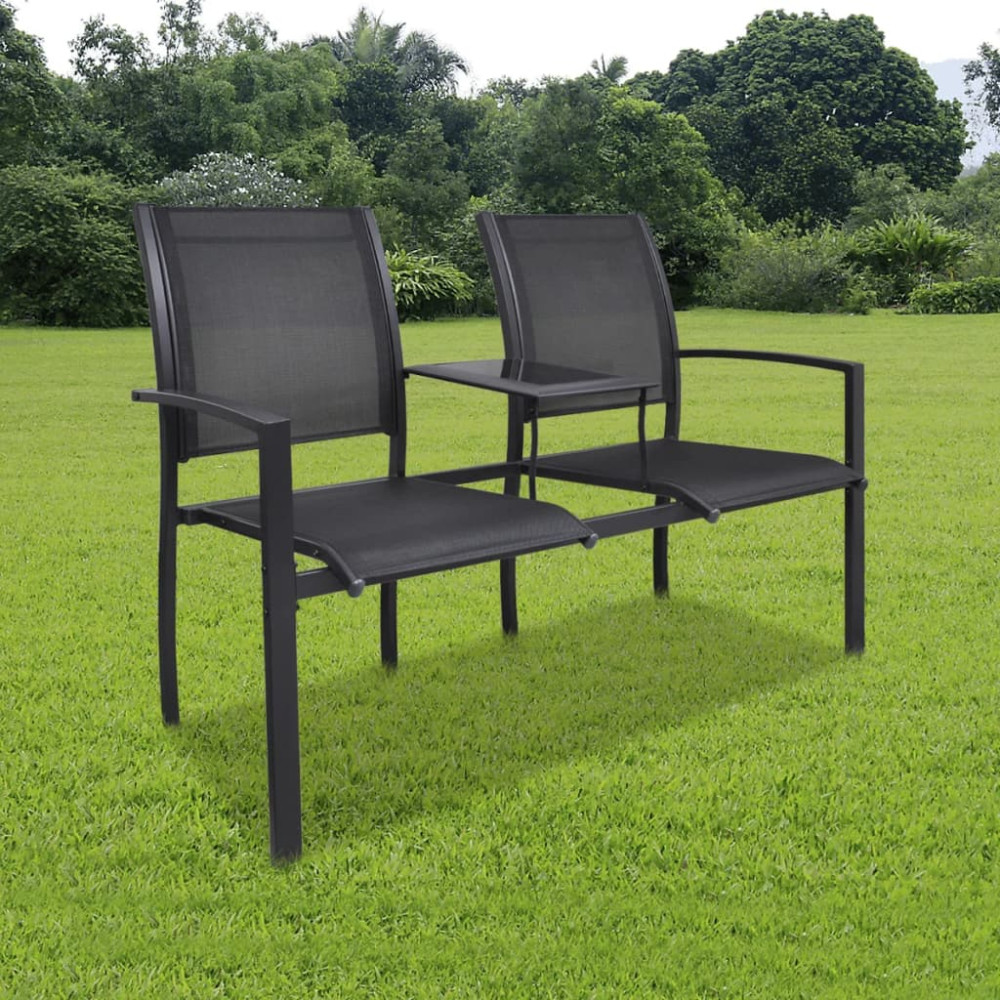 Kétszemélyes fekete acél és textilén kerti pad 131 cm - utánvéttel vagy ingyenes szállítással