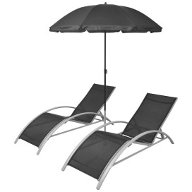 Fekete alumínium napozóágyak napernyővel - utánvéttel vagy ingyenes szállítással