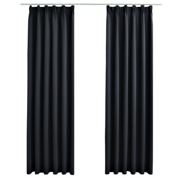 2 db fekete sötétítőfüggöny kampókkal 140 x 175 cm - utánvéttel vagy ingyenes szállítással