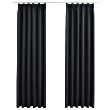 2 db fekete sötétítőfüggöny kampókkal 140 x 225 cm - utánvéttel vagy ingyenes szállítással