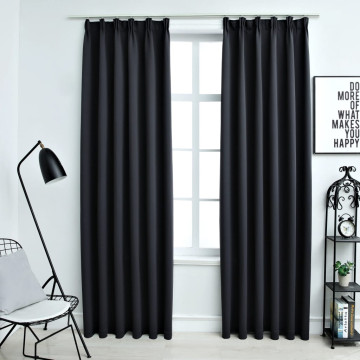 2 db fekete sötétítőfüggöny kampókkal 140 x 245 cm - utánvéttel vagy ingyenes szállítással