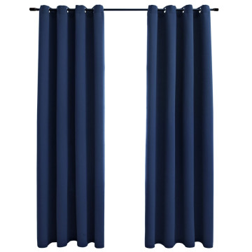 2 db kék sötétítőfüggöny fémgyűrűkkel 140 x 175 cm - utánvéttel vagy ingyenes szállítással