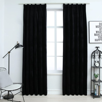 2 db fekete bársony sötétítőfüggöny kampókkal 140 x 225 cm - utánvéttel vagy ingyenes szállítással