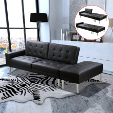Fekete műbőr kanapéágy - utánvéttel vagy ingyenes szállítással