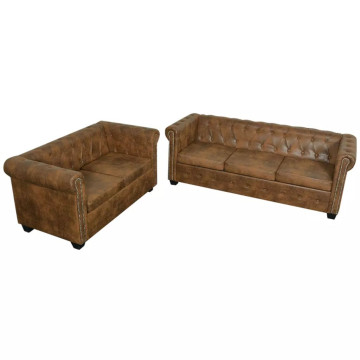 2 és 3 személyes Chesterfield kanapé szett barna - utánvéttel vagy ingyenes szállítással