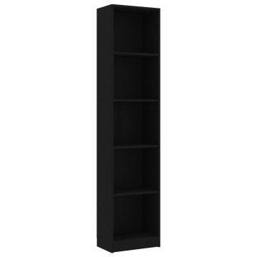 5-szintes fekete szerelt fa könyvszekrény 40 x 24 x 175 cm - utánvéttel vagy ingyenes szállítással