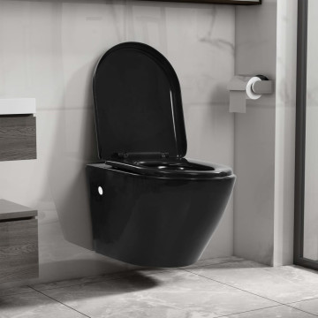 Fekete kerámia perem nélküli fali WC - utánvéttel vagy ingyenes szállítással