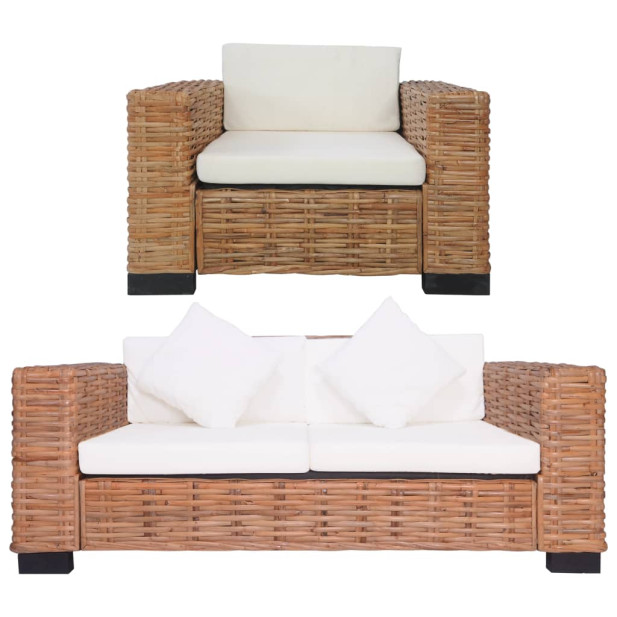 2 részes természetes rattan kanapészett párnákkal - utánvéttel vagy ingyenes szállítással