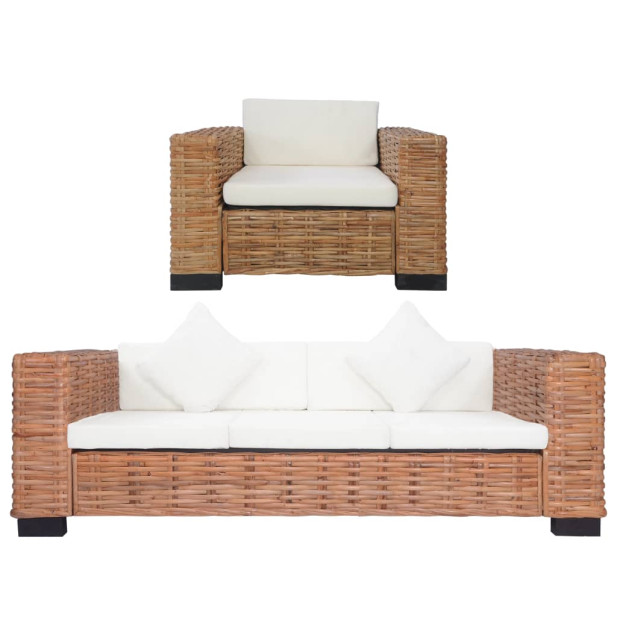 2 részes természetes rattan kanapészett párnákkal - utánvéttel vagy ingyenes szállítással