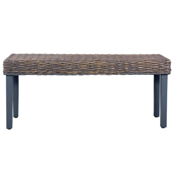 Szürke természetes kubu rattan és tömör mangófa pad 110 cm - utánvéttel vagy ingyenes szállítással