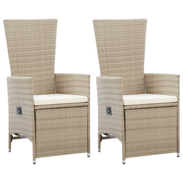 2 db bézs dönthető háttámlás polyrattan kerti szék párnával - utánvéttel vagy ingyenes szállítással