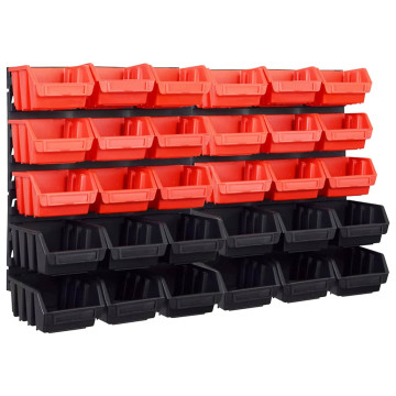 32 darabos piros és fekete tárolódoboz-készlet fali panelekkel - utánvéttel vagy ingyenes szállítással