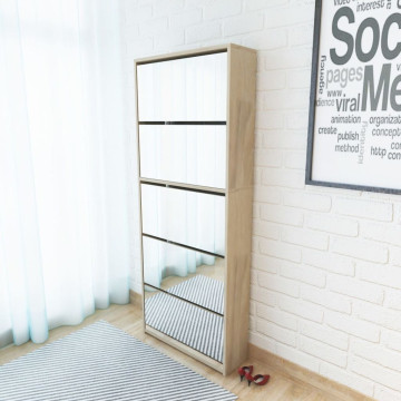 5 szintes tükrös tölgy cipőszekrény 63 x 17 x 169,5 cm - utánvéttel vagy ingyenes szállítással