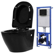 Fekete falra szerelhető kerámia WC rejtett öblítőtartállyal - utánvéttel vagy ingyenes szállítással