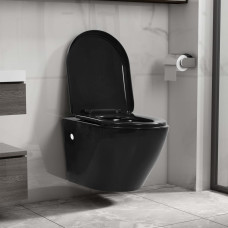Fekete falra szerelhető kerámia WC rejtett öblítőtartállyal - utánvéttel vagy ingyenes szállítással