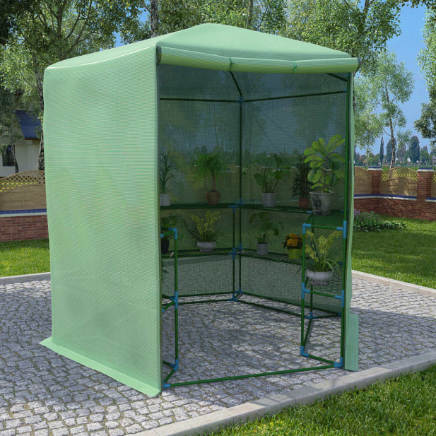 Acél melegház polcokkal 227 x 223 cm - utánvéttel vagy ingyenes szállítással
