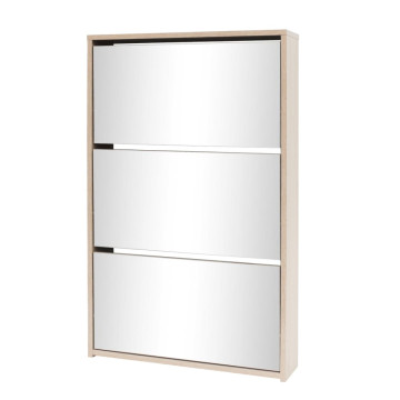3 szintes tölgyfa cipőszekrény tükörrel 63 x 17 x 102,5 cm - utánvéttel vagy ingyenes szállítással
