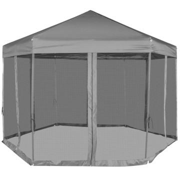 Szürke hatszög alakú pavilon 6 db oldalfallal 3,6 x 3,1 m - utánvéttel vagy ingyenes szállítással