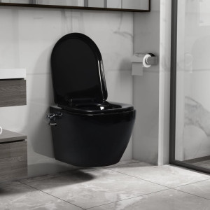 Fekete perem nélküli fali kerámia-WC bidével - utánvéttel vagy ingyenes szállítással