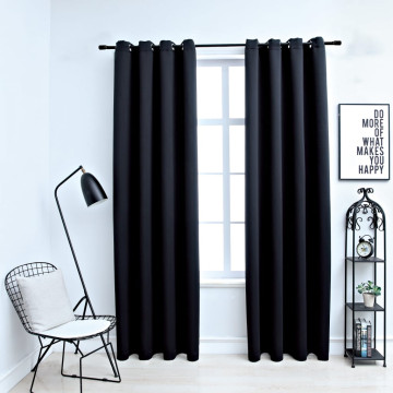 2 db fekete sötétítőfüggöny fémgyűrűkkel 140 x 245 cm - utánvéttel vagy ingyenes szállítással