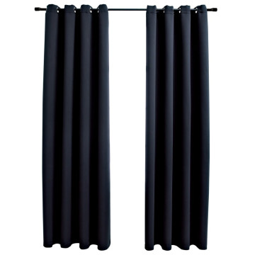 2 db fekete sötétítőfüggöny fémgyűrűkkel 140 x 245 cm - utánvéttel vagy ingyenes szállítással