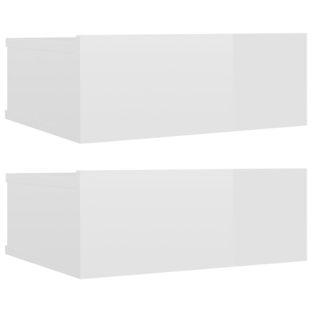 2 db magasfényű fehér forgácslap úszó éjjeliszekrény 40x30x15 - utánvéttel vagy ingyenes szállítással
